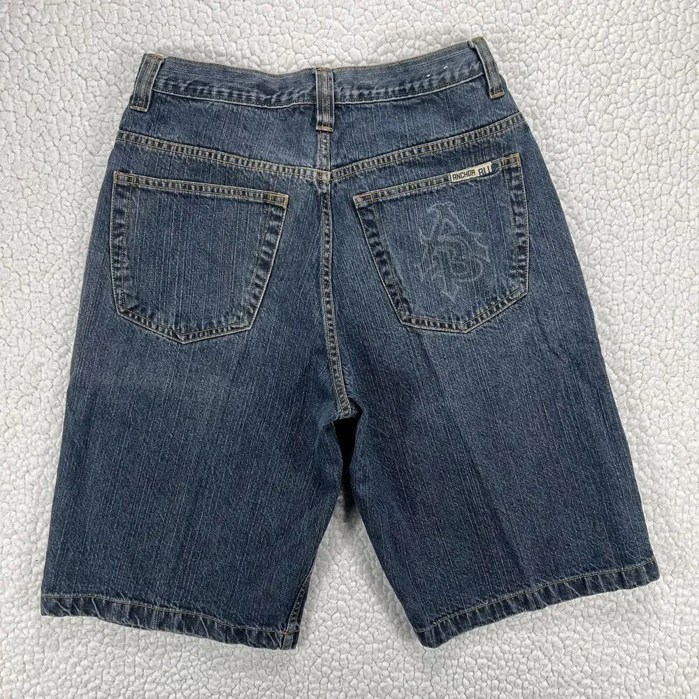 Anchor Blue Baggy Denim Shorts Men’s Size 30 Blue Y2K‎ Hip Hop Streetwear